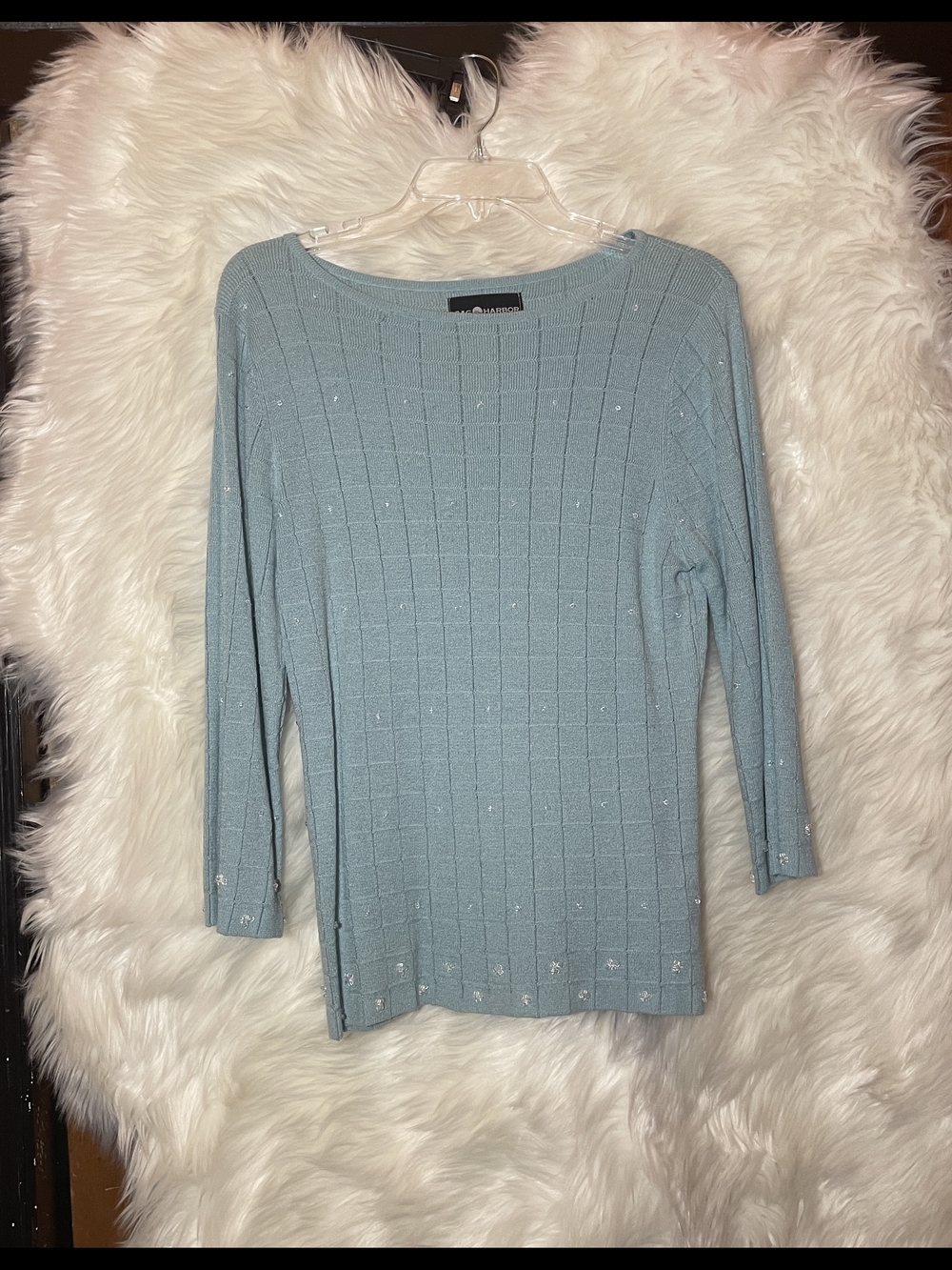 Beaded Light Blue Ribbed Sweater